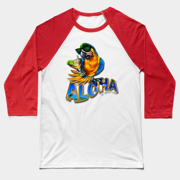 Drinking Parrot with Aloha Baseball T-Shirt by Aloha Designs